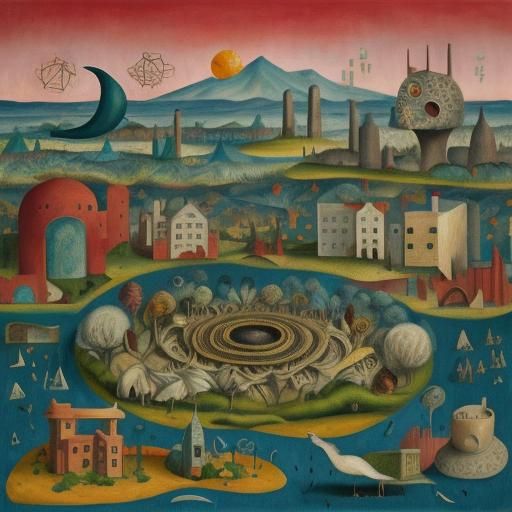 Surreal City in a Nest: Abstract Art