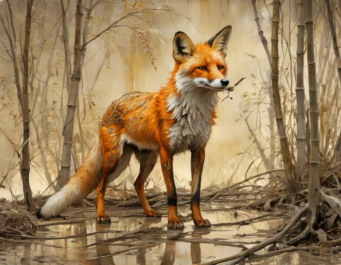 Surrealistic Fox Goddess in a Golden Klimt-Inspired Cyberpun...