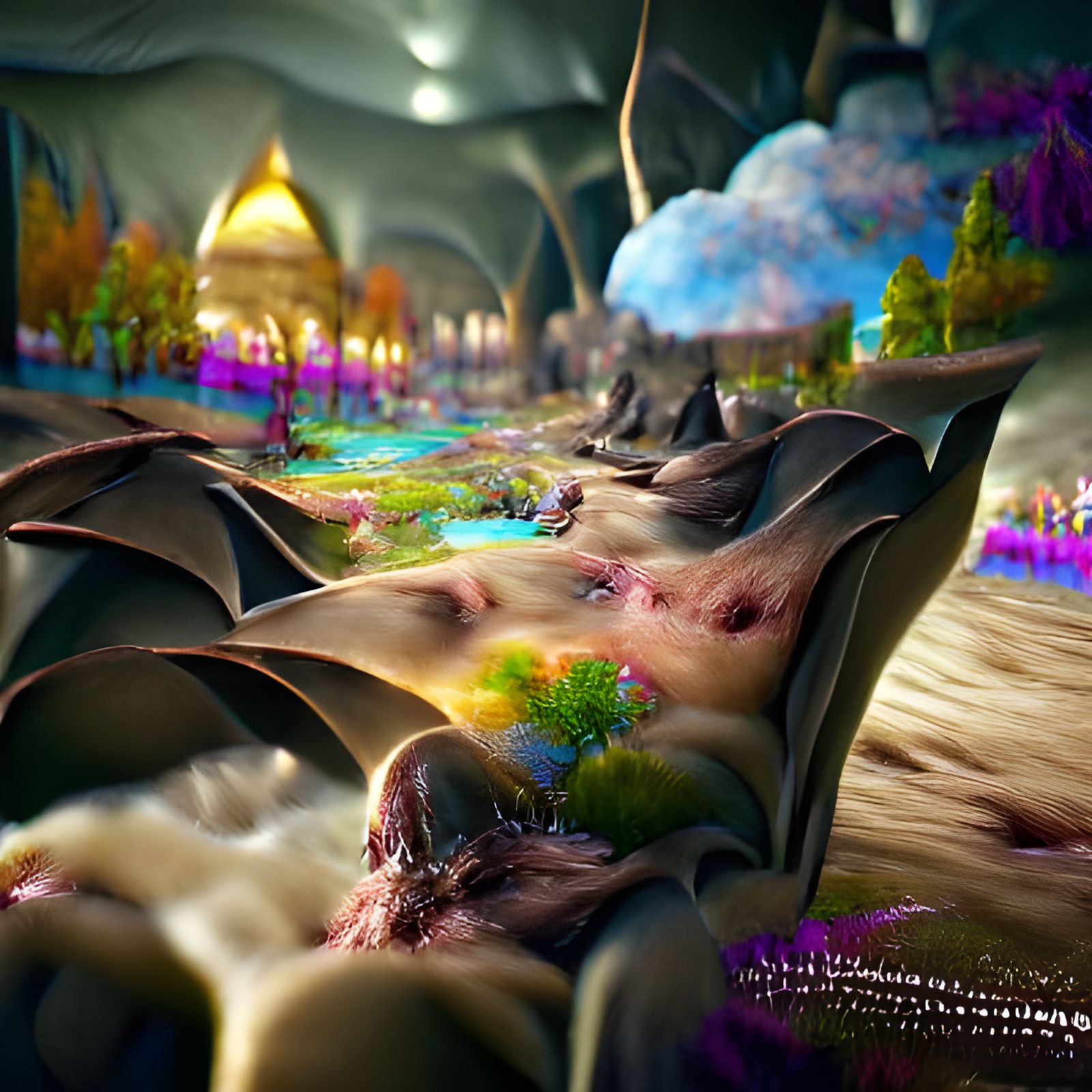 Psychedelic Bat Nervous System in Fantasy Landscape