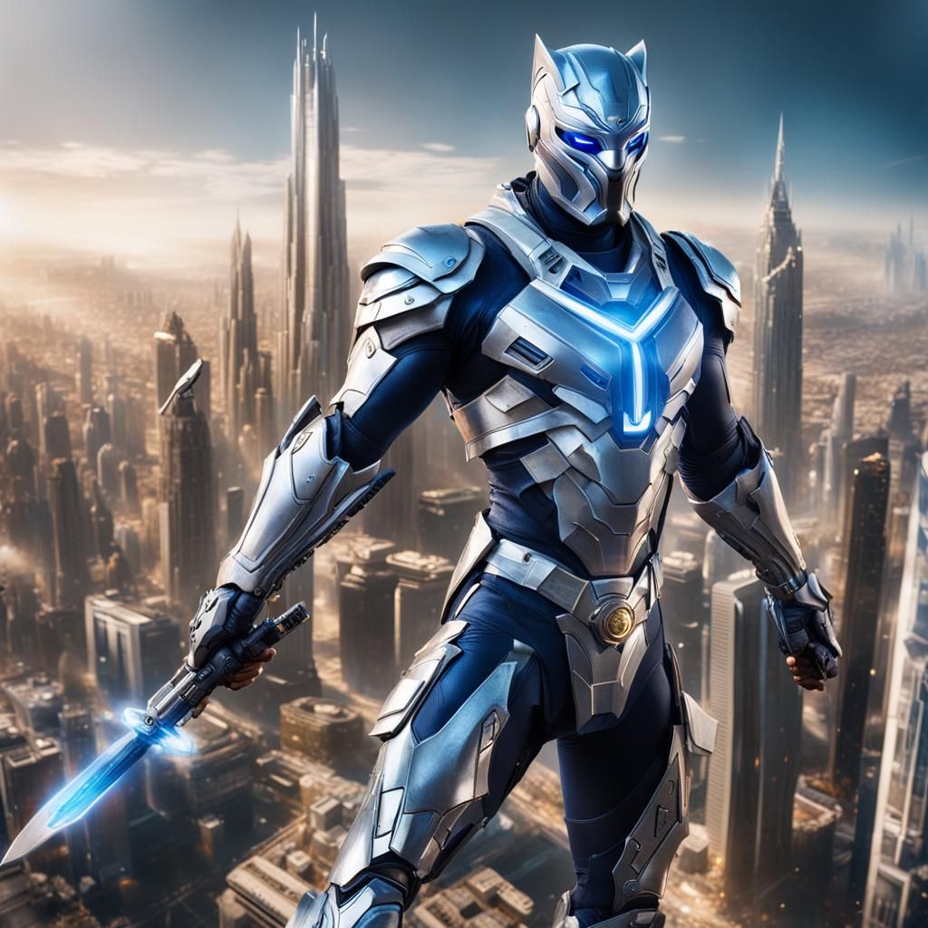Android Warrior King in Futuristic City