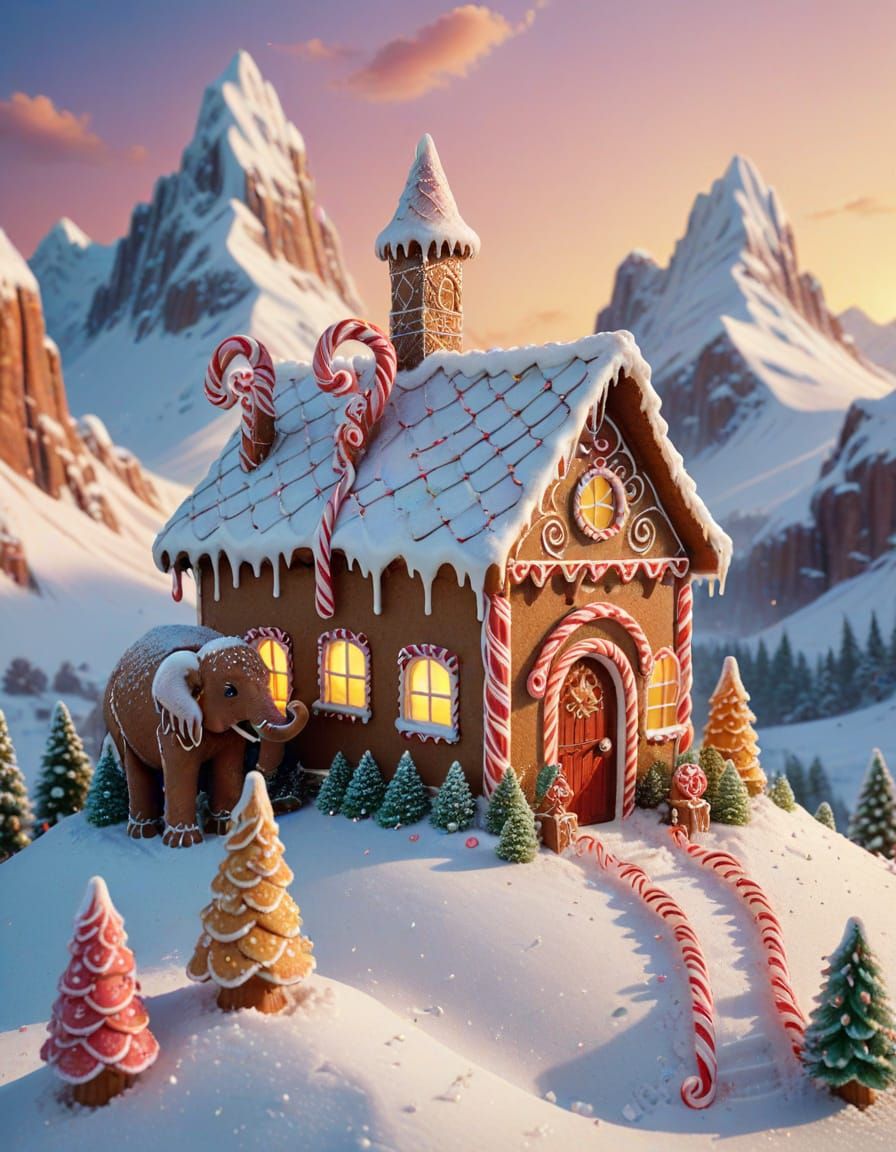Gingerbread Mammoth Guards Candy Fortress in Fantasy Art