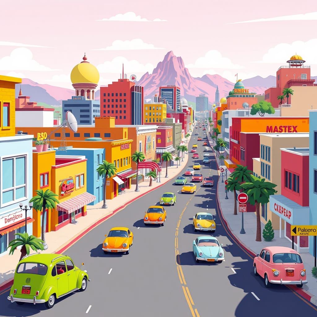 Retro Cartoon Cityscape in Hanna-Barbera Style