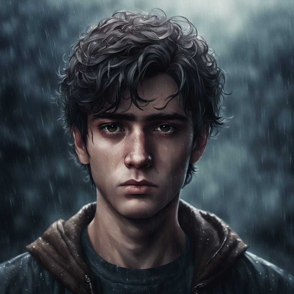 Sorrowful Teenager in Rainy Twilight
