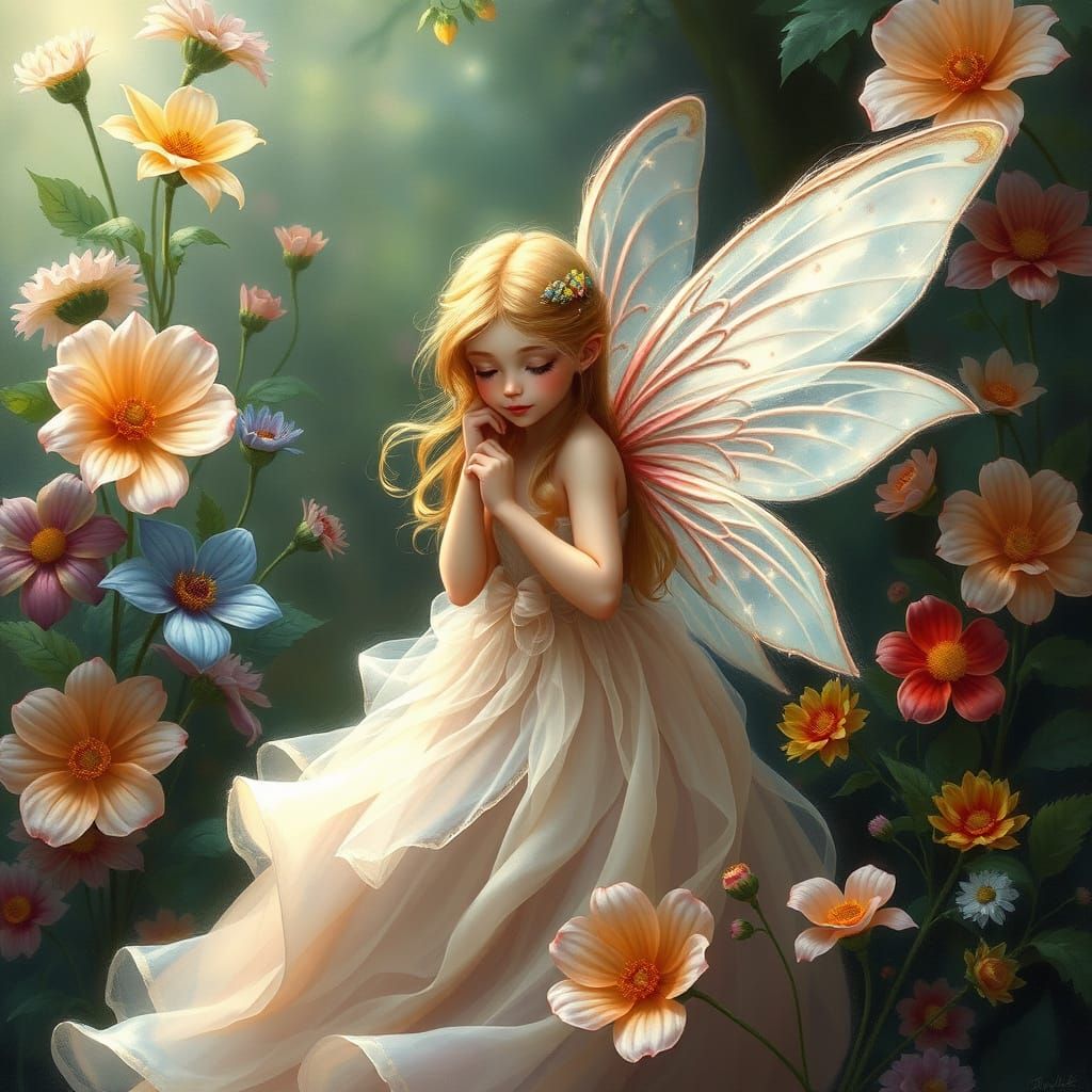 Enchanting Fairy with Shimmering Wings in Whimsical Style