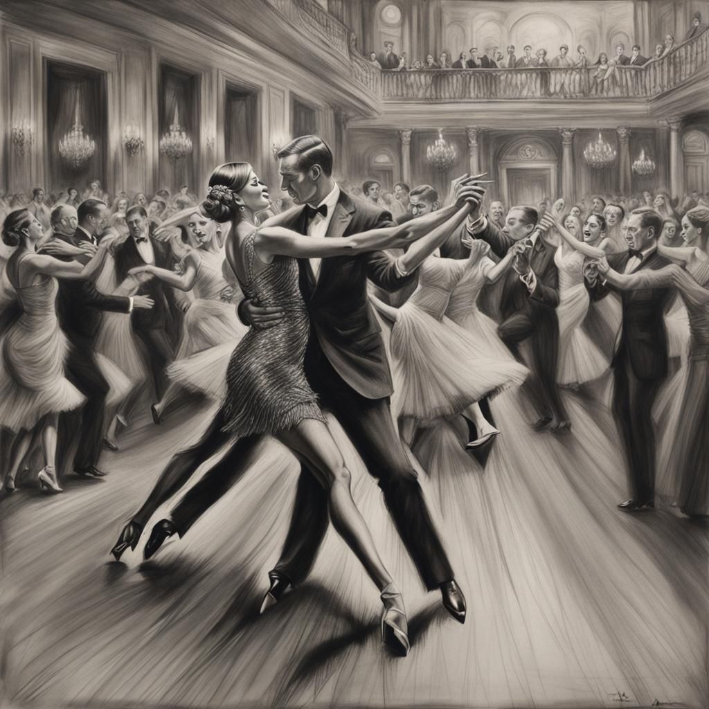 Charleston Dance in Charcoal Drawing