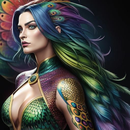 Rainbow Dragon Woman: Comic Book Art Portrait