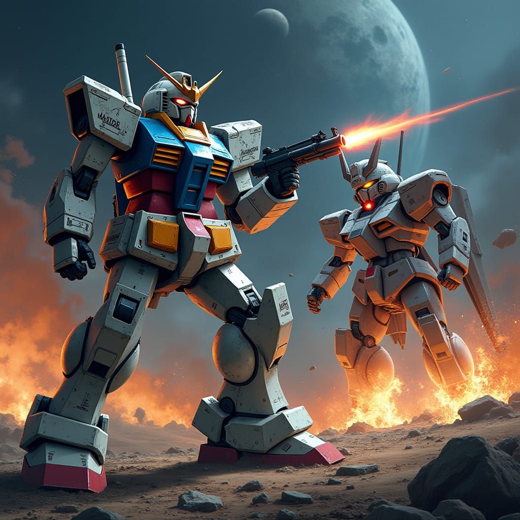 Majestic Mobile Suit Gundam Engages Fierce Battle in Space