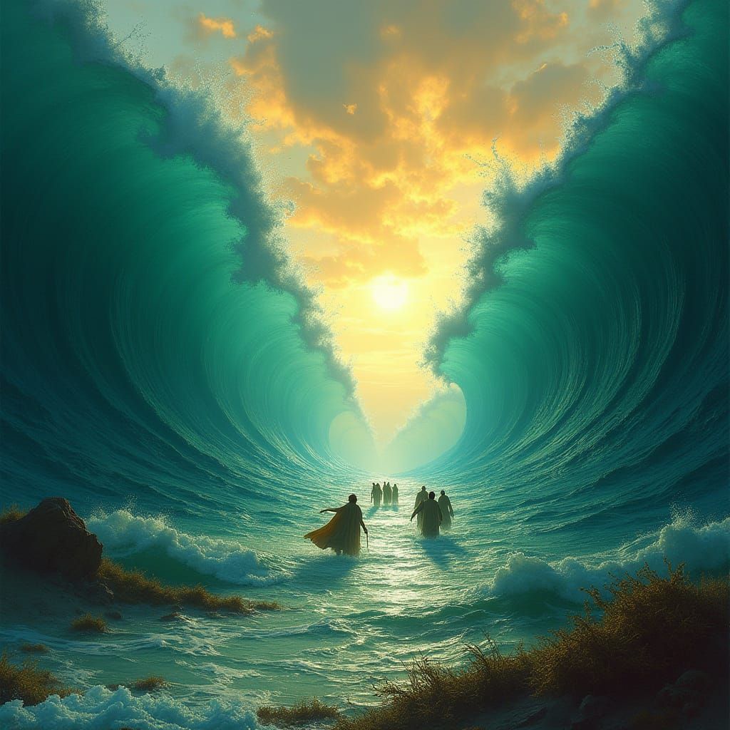 Turquoise Sea Walls Part to Reveal Ancient Israelite Pathway