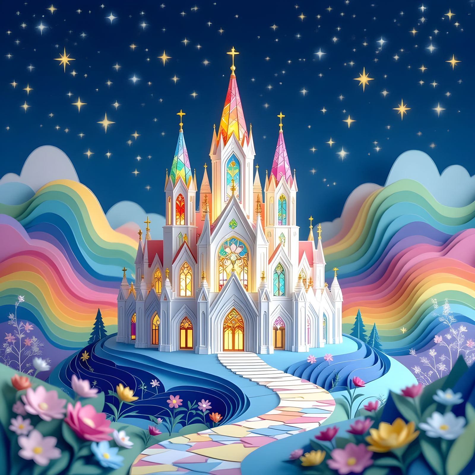 Whimsical Paper Cathedral in Fantasy Kingdom