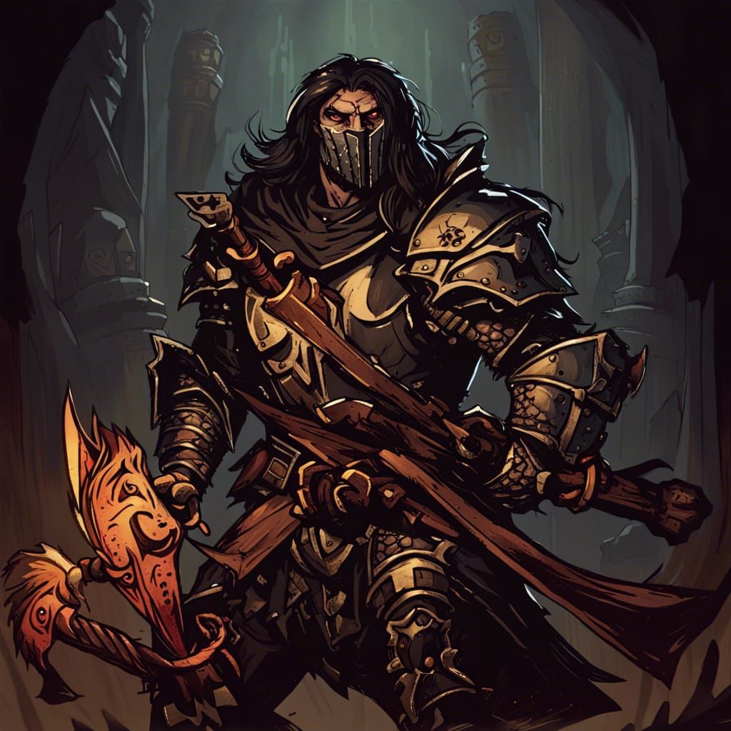 Paladin Fighting Monster in Darkest Dungeon Style