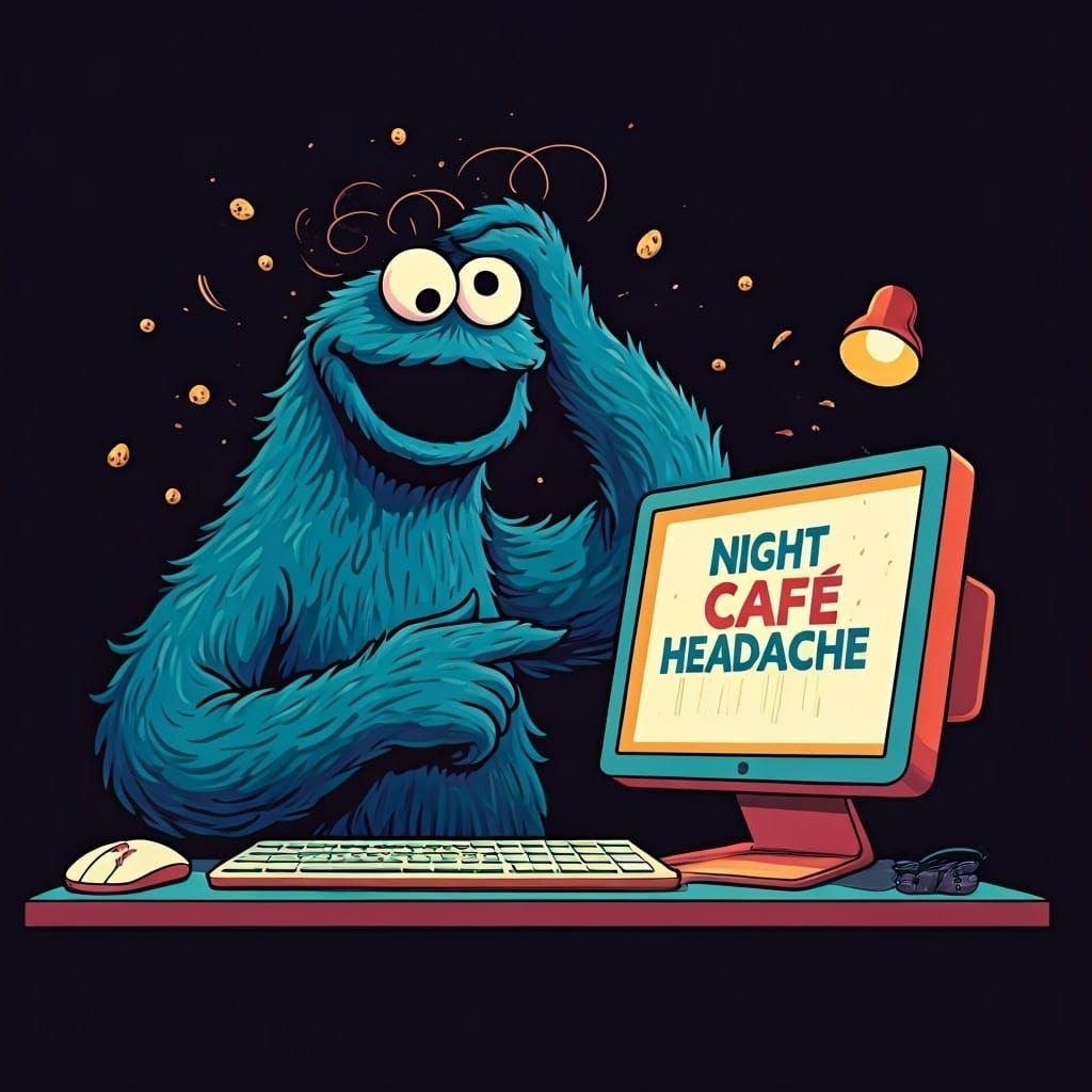 Dizzy Cookie Monster with Night Cafe Headache, Pop Art