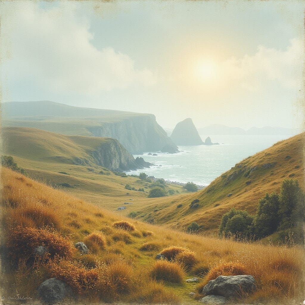 Dreamy Fantasy Landscape with Heathered Moors