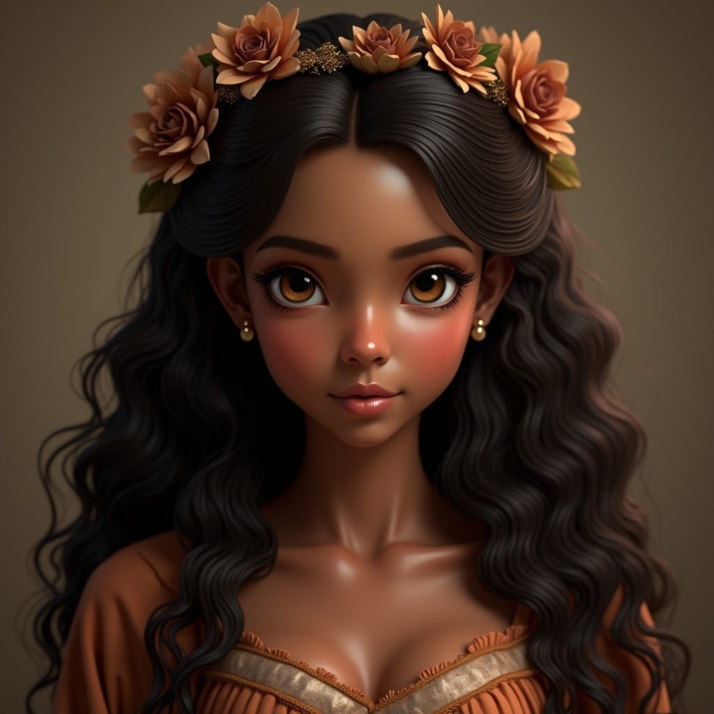 Hyper-Realistic Portrait of a Regal Brown-Skinned Young Woma...