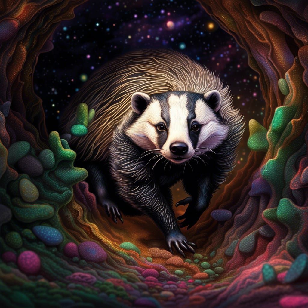 Badger Family Emerges: Holographic Cosmic Illustration