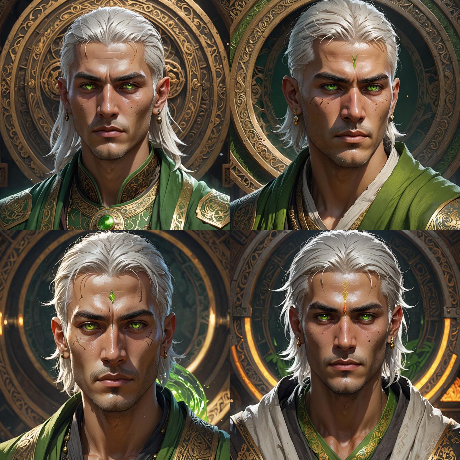 Kalashtar Monk Portrait by Rutkowski, Artgerm, and Mucha