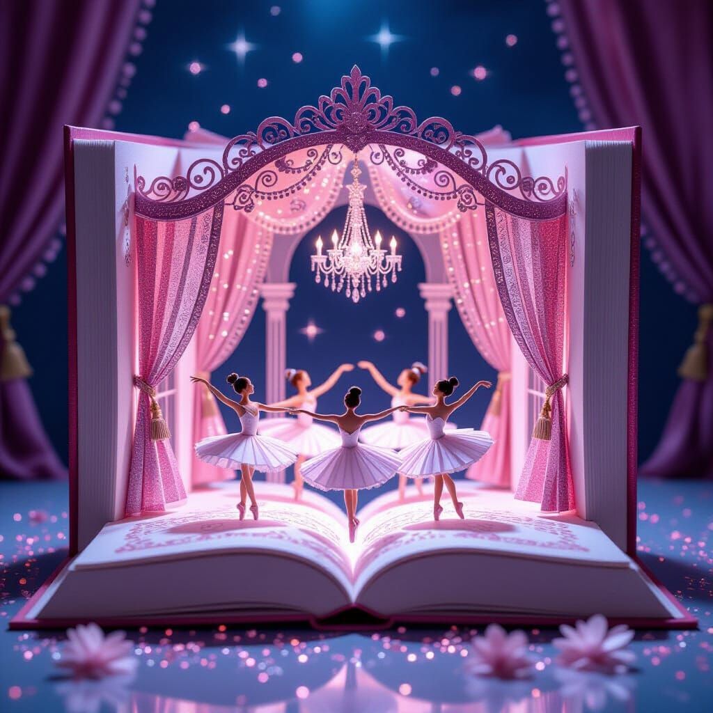 Ballerinas Dancing in a Glittering Paper Pop-Up Book