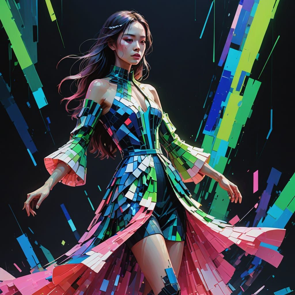 Stunning Woman Surrounded by Glitch Art