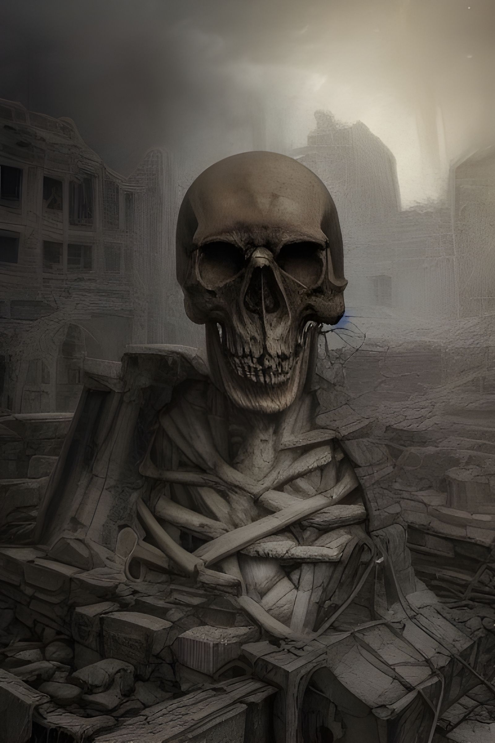 Ghosts in Ruined City: Hyperdetailed Photorealistic Art