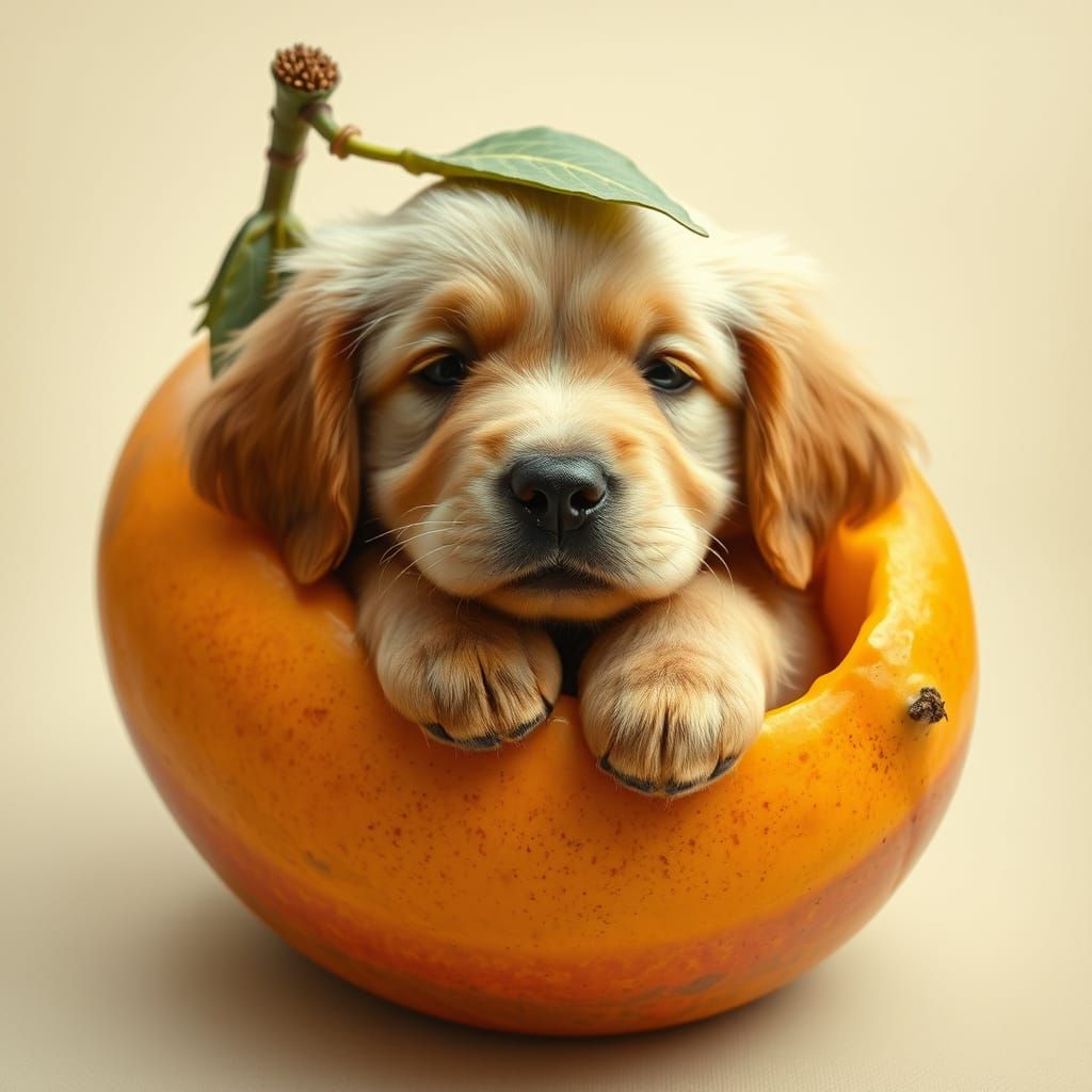 Golden Retriever Puppy in a Giant Mango