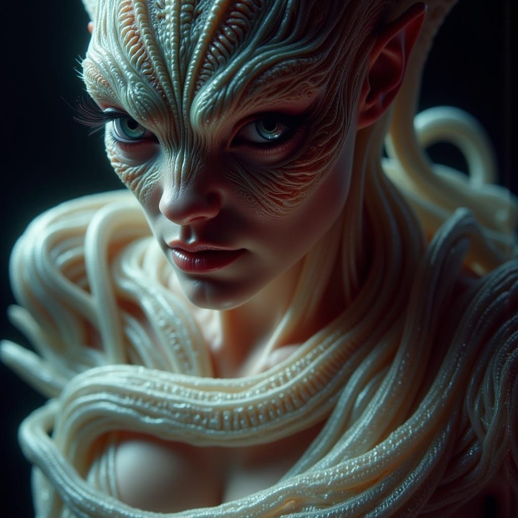 Iridescent Serpent in Lace: A Dark Cinematic Photograph