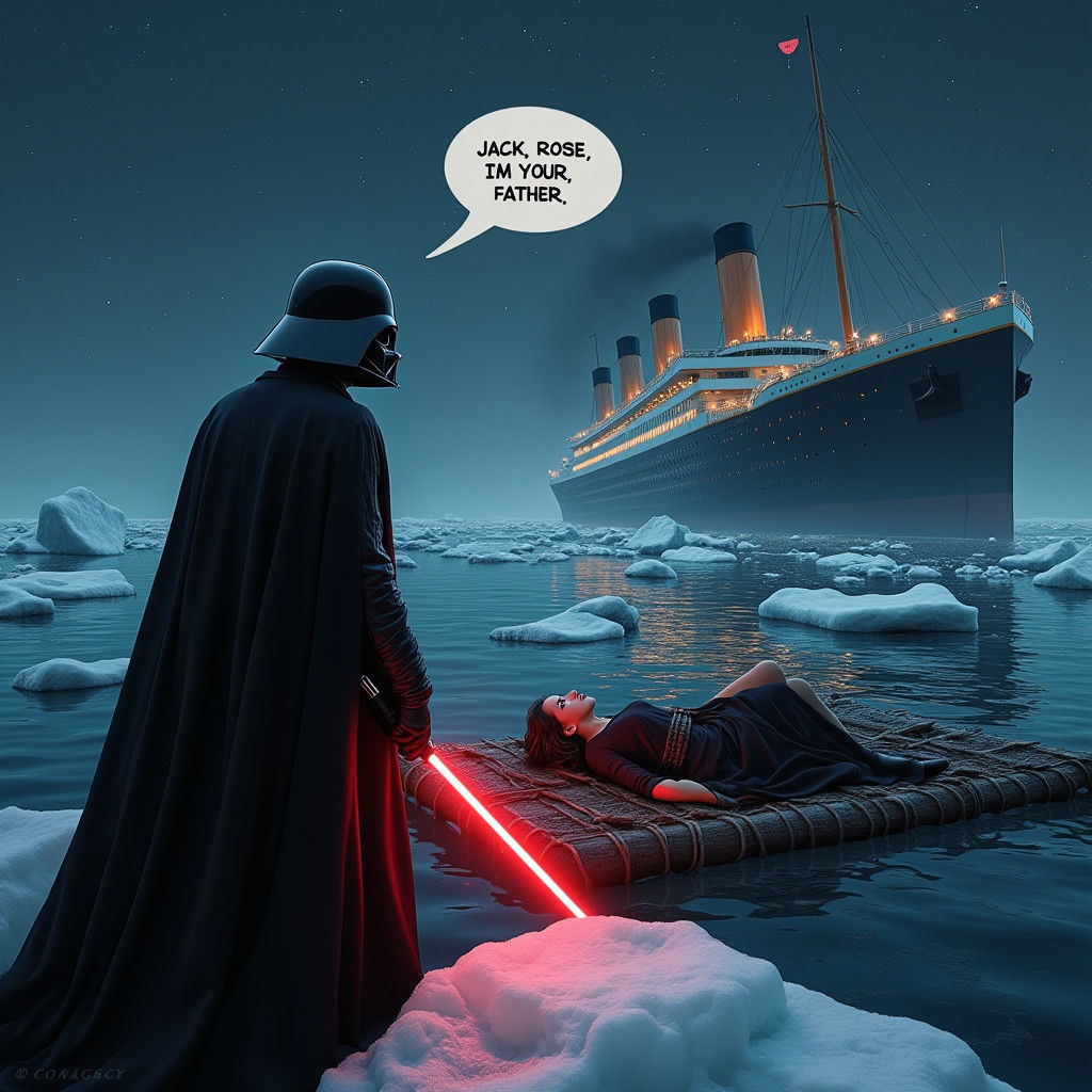 Darth Vader Meets Titanic: A Photorealistic AI Scene