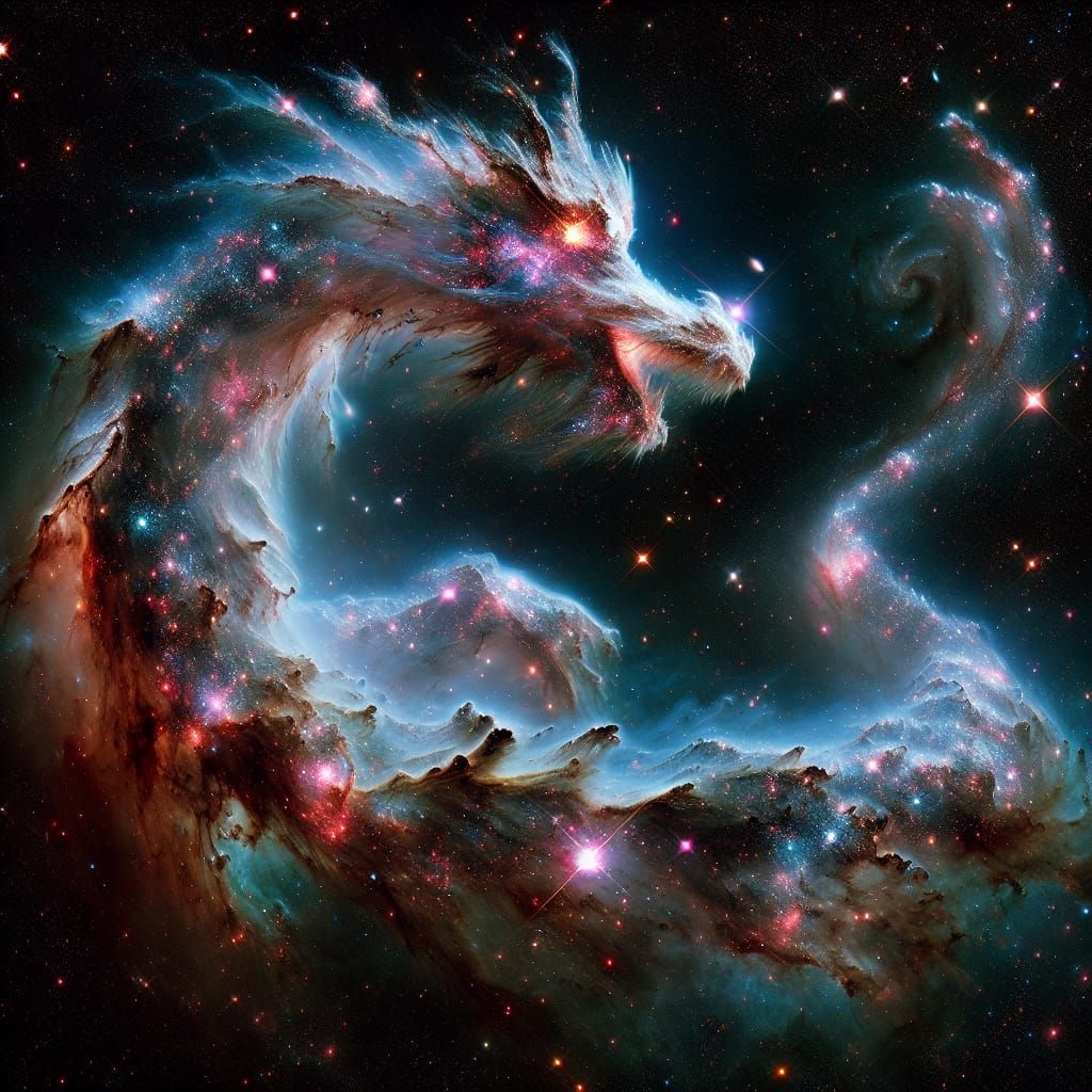 Galactic Dragon Soaring Through the Cosmos