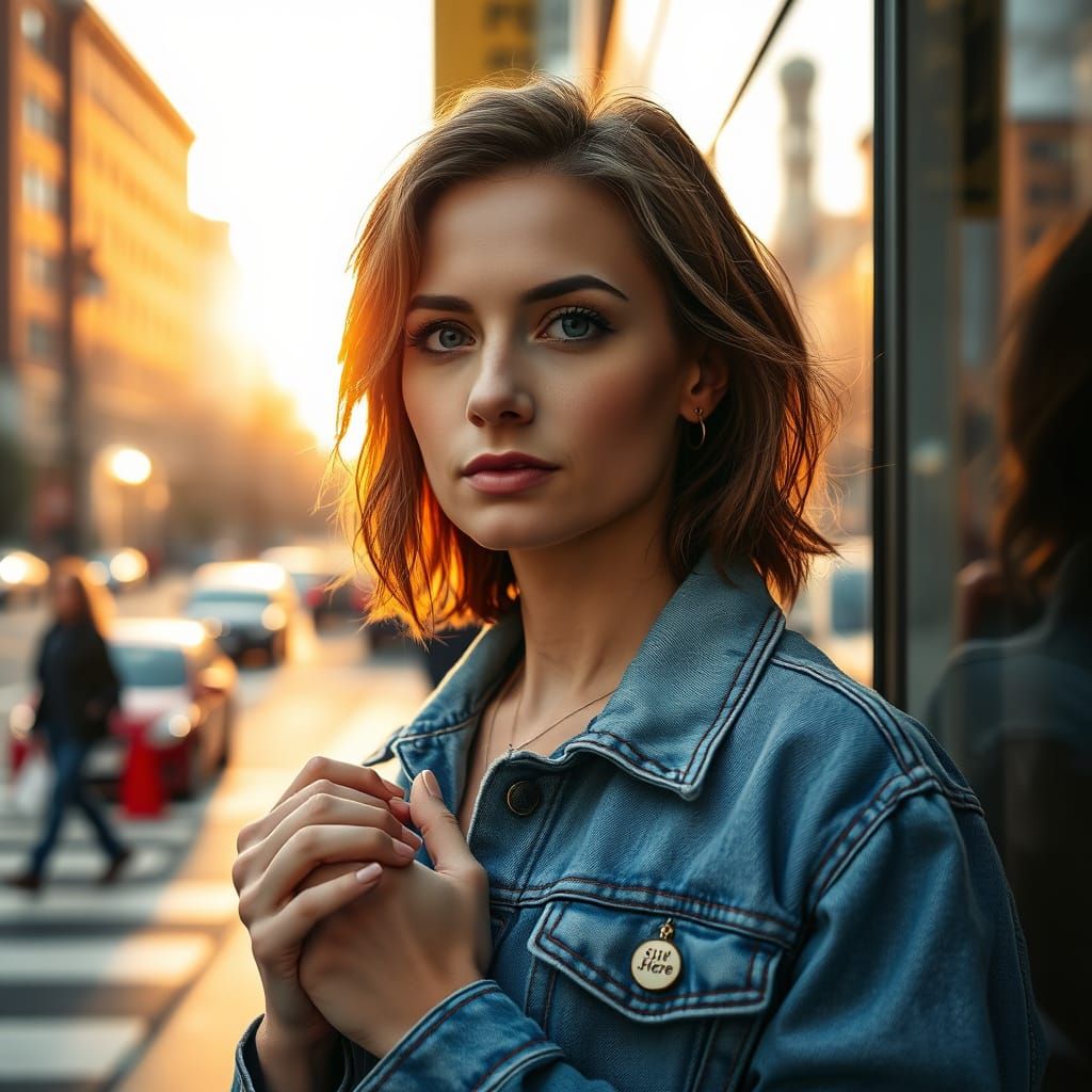 Trans Woman Embracing Resilience in Golden City Light