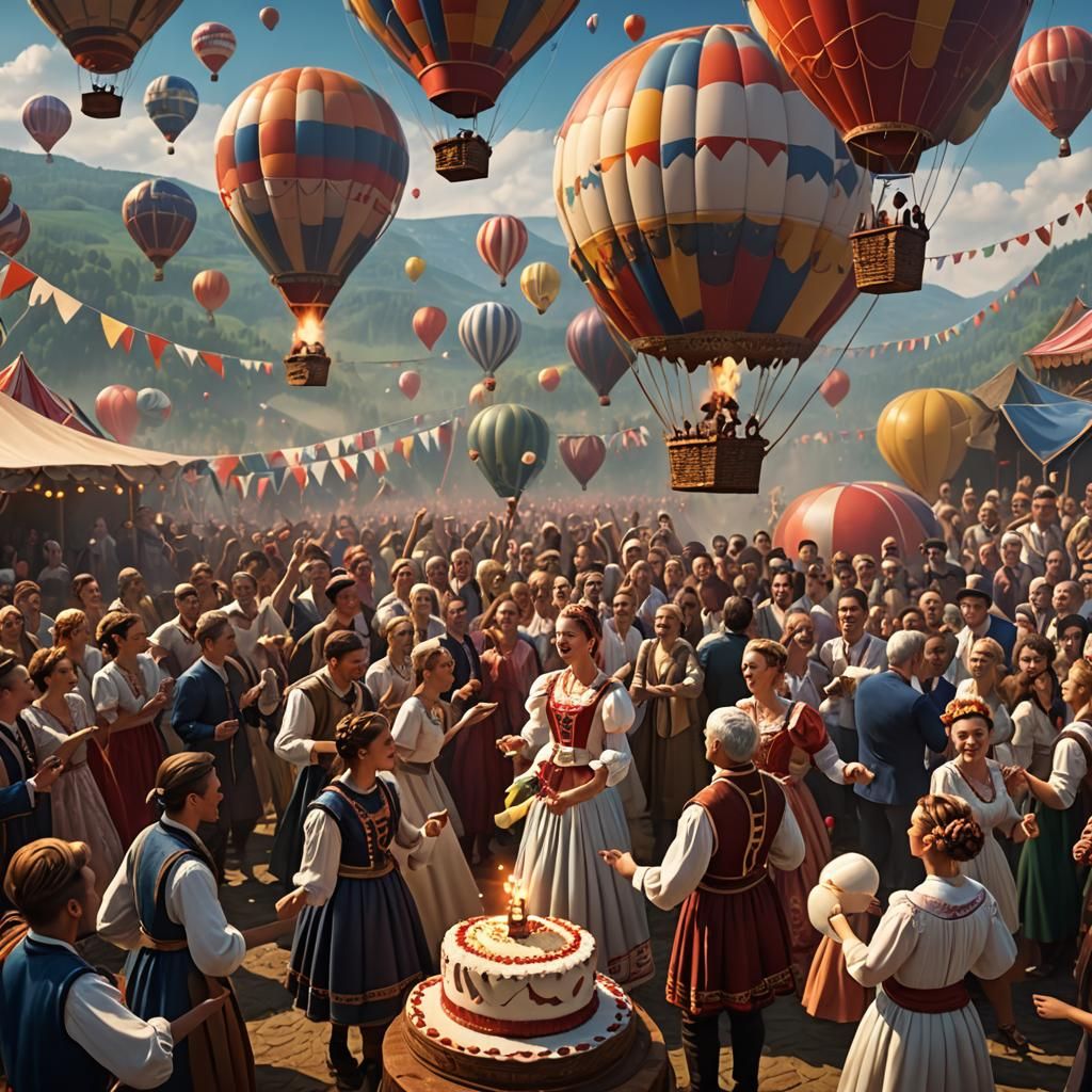 Slovak Celebration: Birthday Cake and Hot Air Balloons