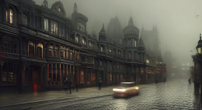 Victorian Cityscape in Smoky Haze