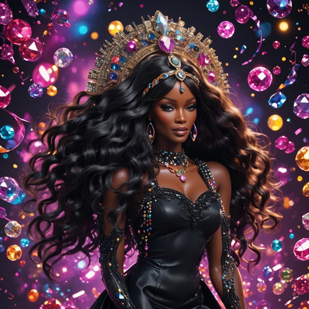 Glamorous Naomi Campbell Barbie Doll Portrait