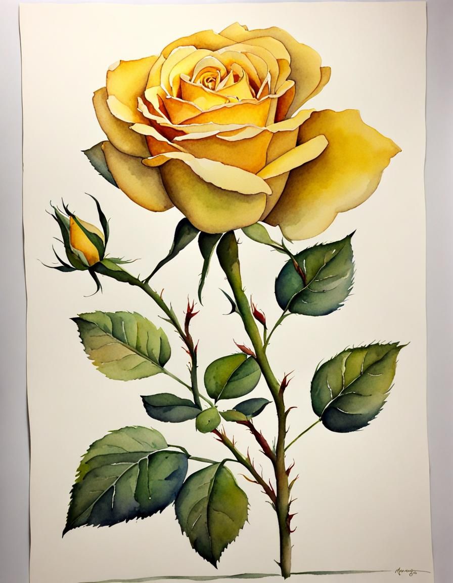 Watercolor Yellow Rose Painting