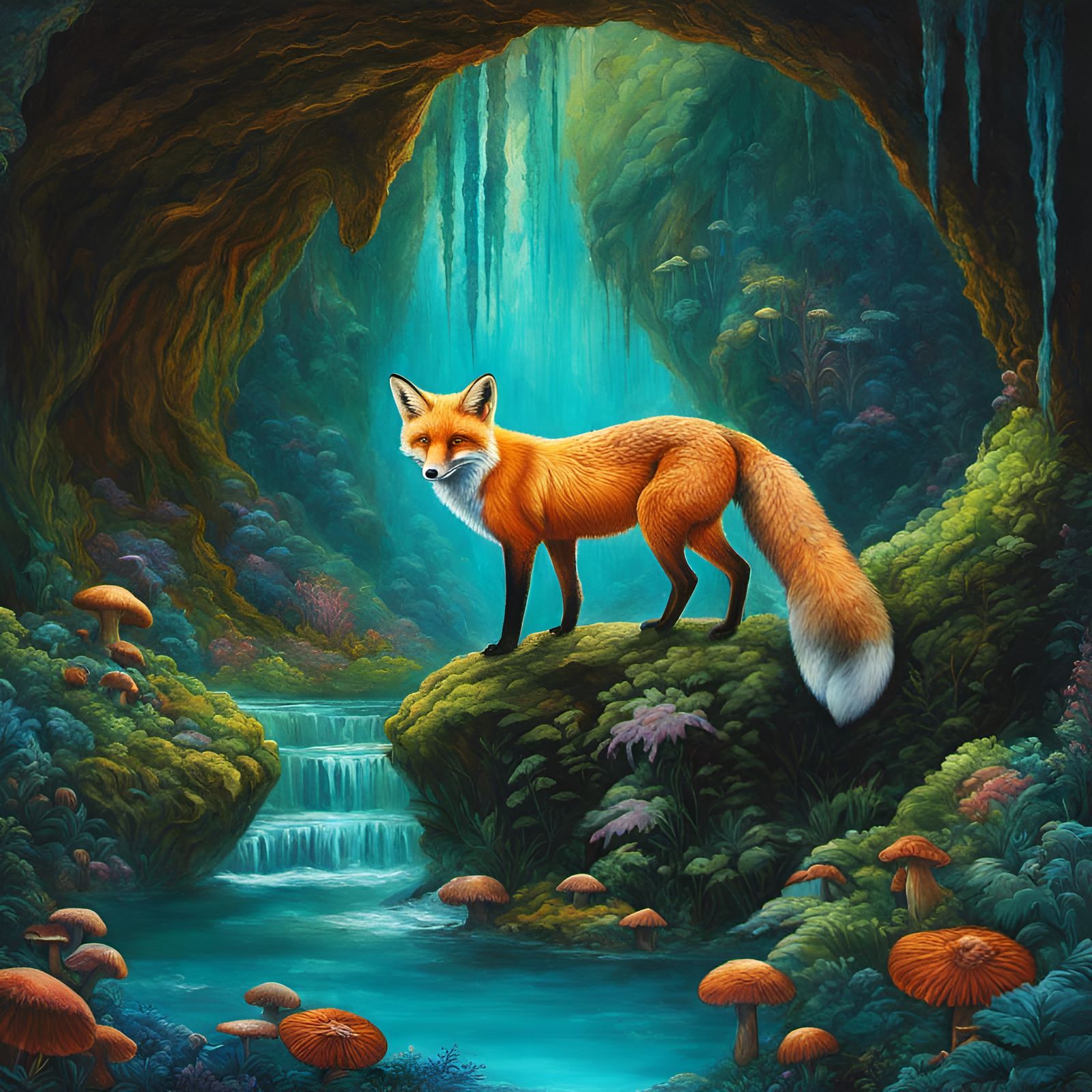 Fox in a beautiful cave