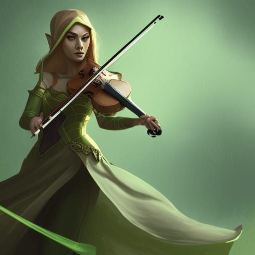 Elf Bard in Brass Armor, Art Nouveau Style