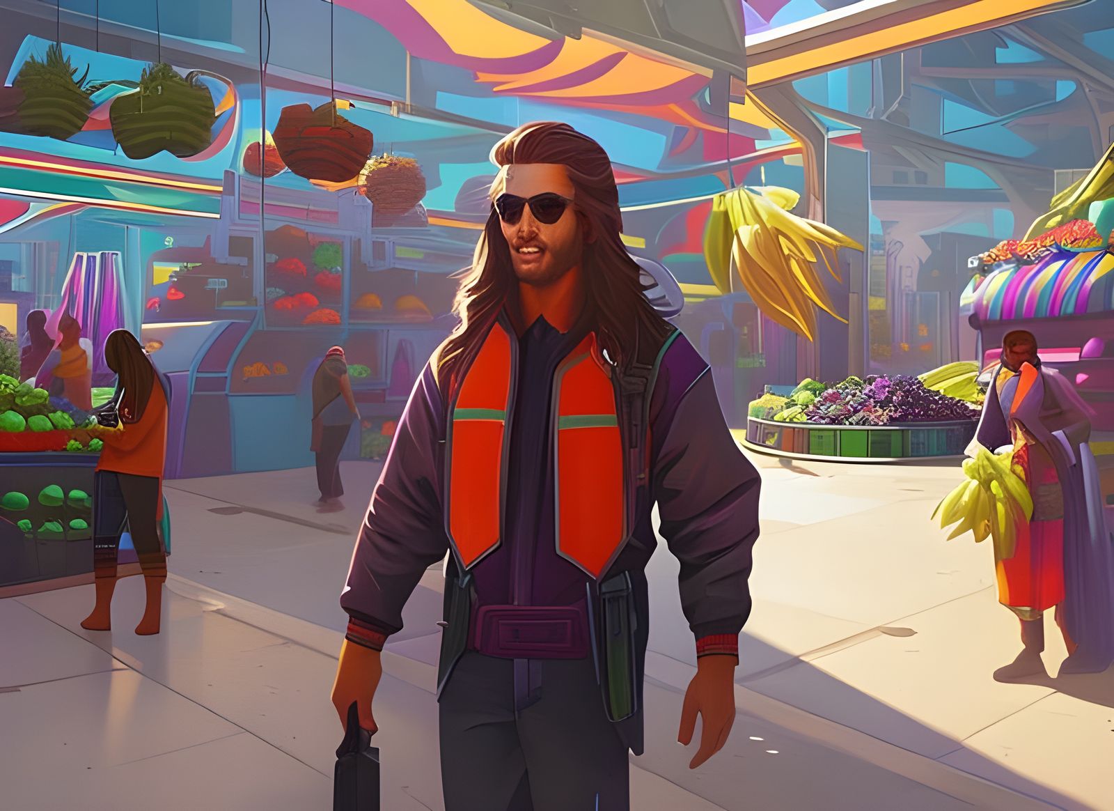 Futuristic Fruit Seller in Elaborate 3D Render