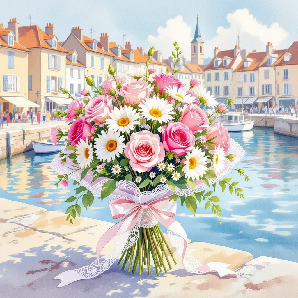 Pastel Flower Bouquet in Watercolor Style
