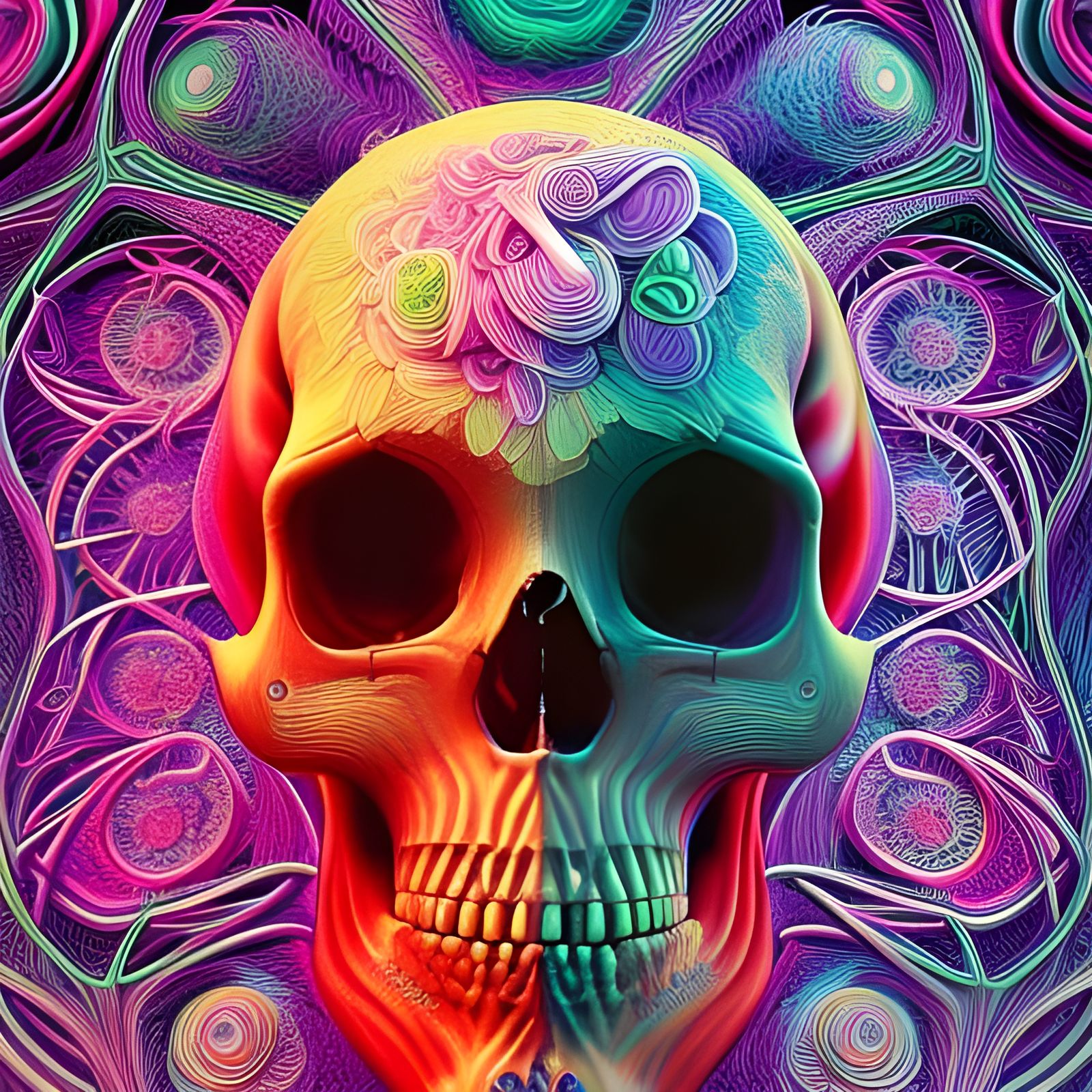 Neon Skull: Intricate 3D Illustration