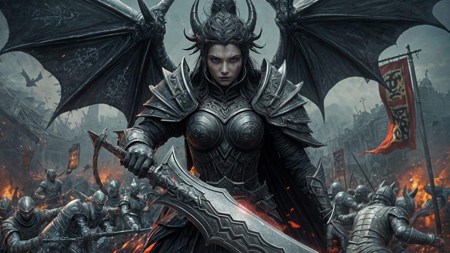 Fearsome Dragon Warrior in Dark Fantasy Style