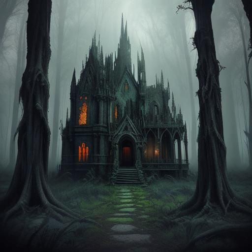 Pagan High Priestess in Gothic Ruins