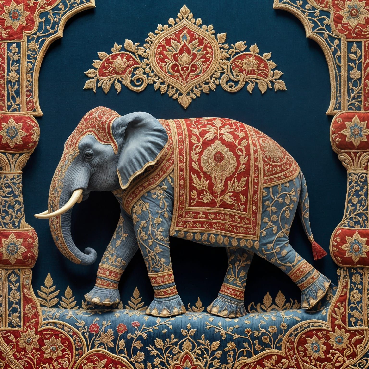 Elegant Indian Brocade Elephant Before the Taj Mahal
