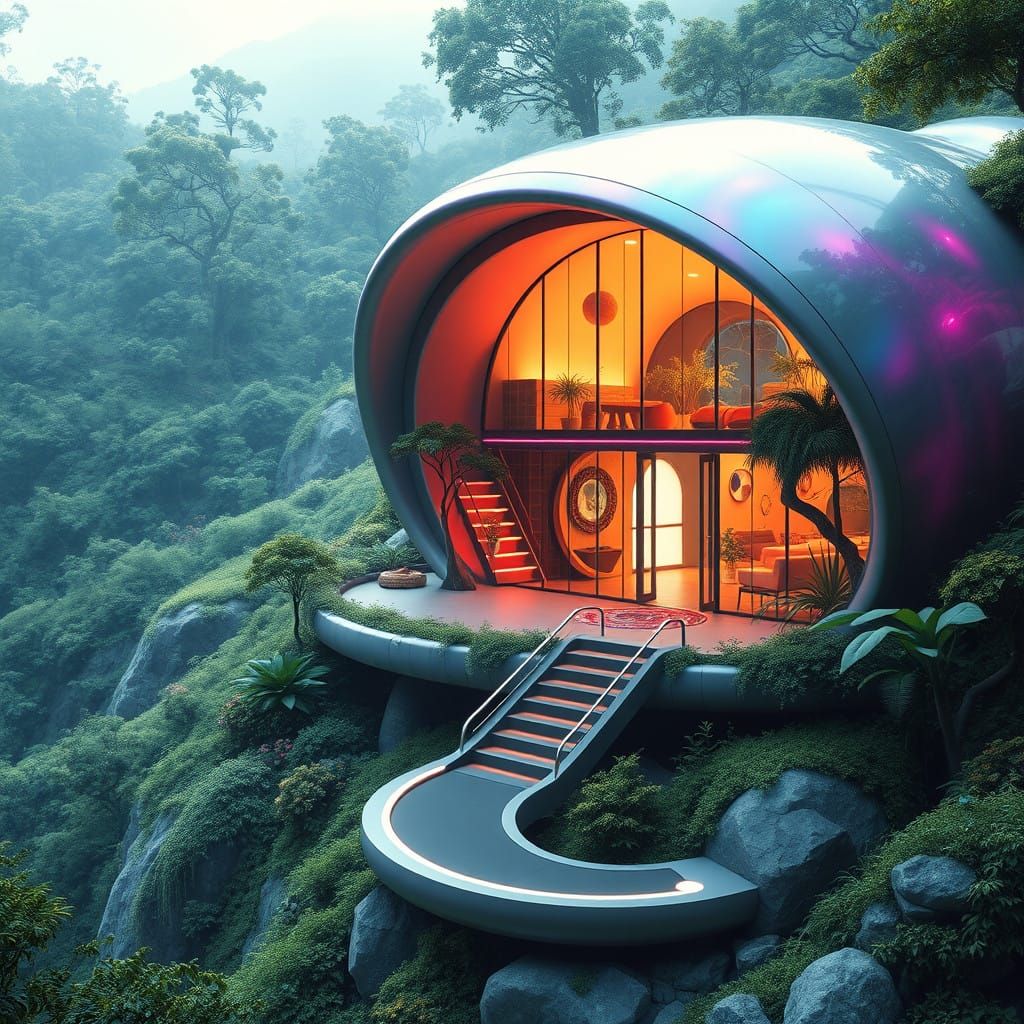 Futuristic Eco-Haven Amidst Verdant Jungle