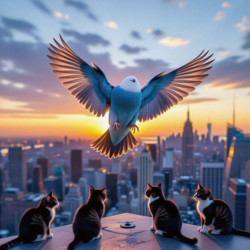 Budgie Parkour Escape in New York, Photorealistic Style