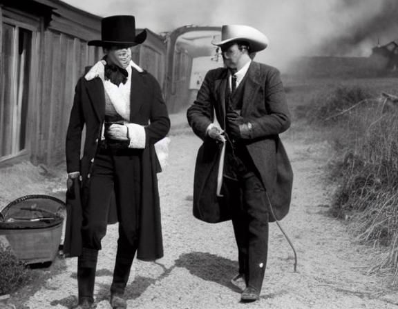 Damsel in Distress on Railroad Tracks, Western Scene