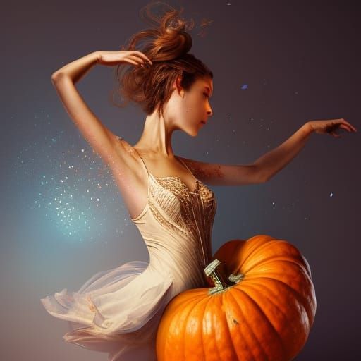 Ballerina with a pumpkin mask dancing on stage