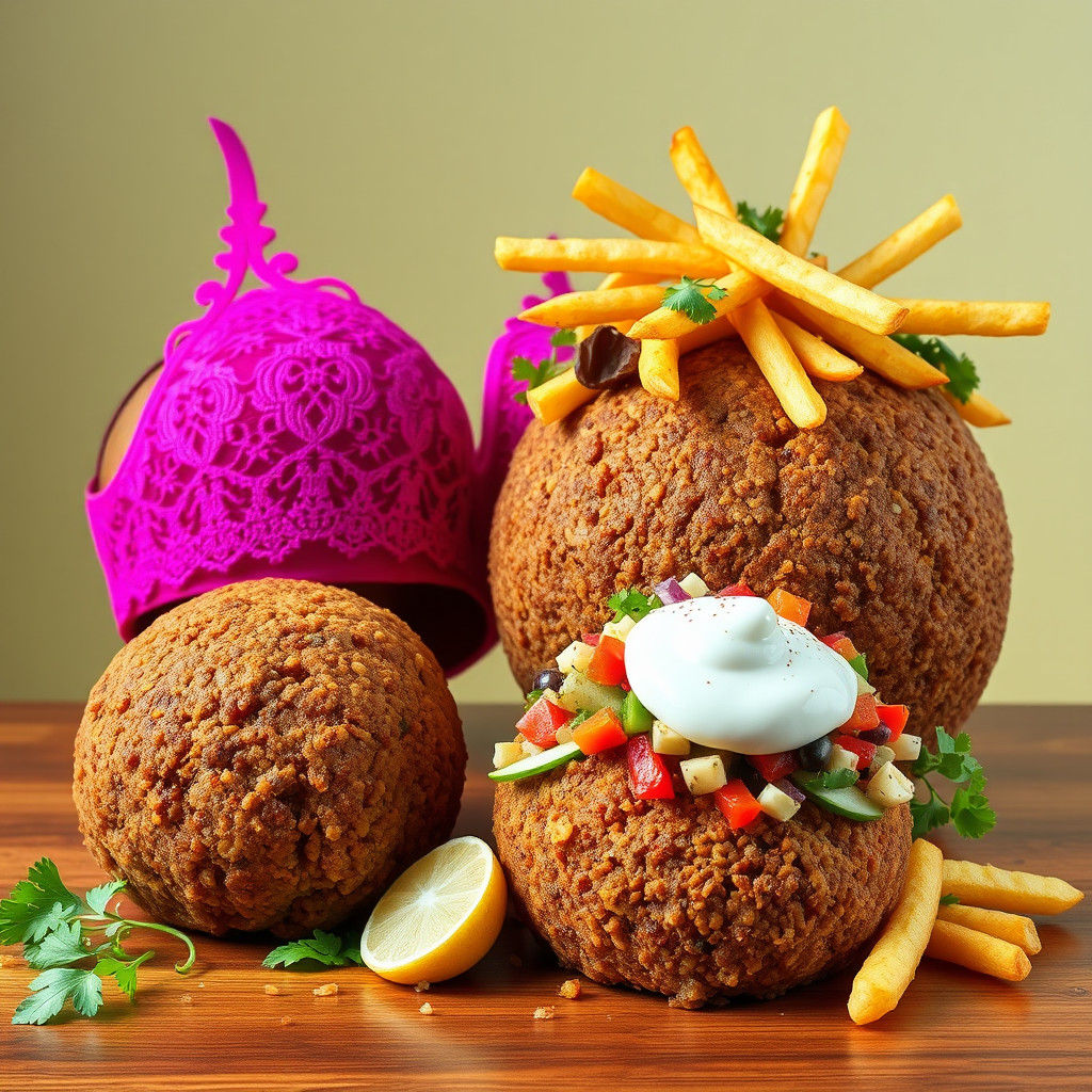 Whimsical Falafel Still Life in Pop Art Style