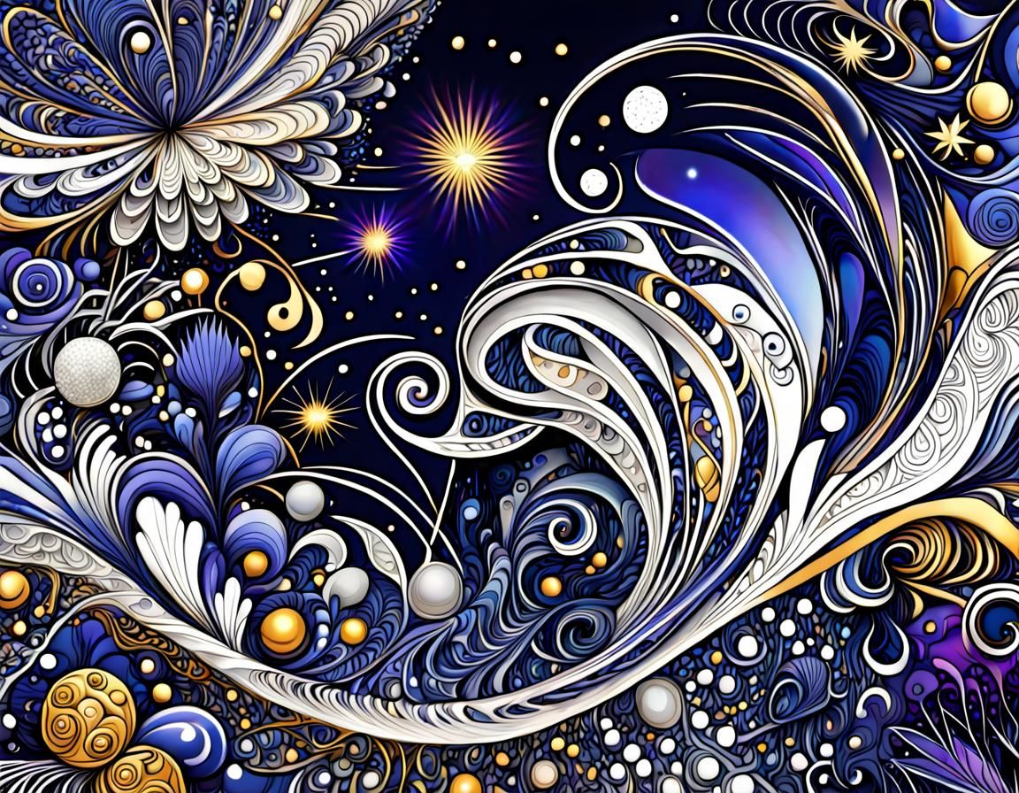 Vibrant Cosmic Garden with Abstract Fractal Design