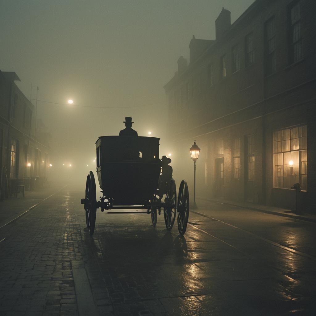 Eerie Moonlight Over Fog-Shrouded Dock Warehouse