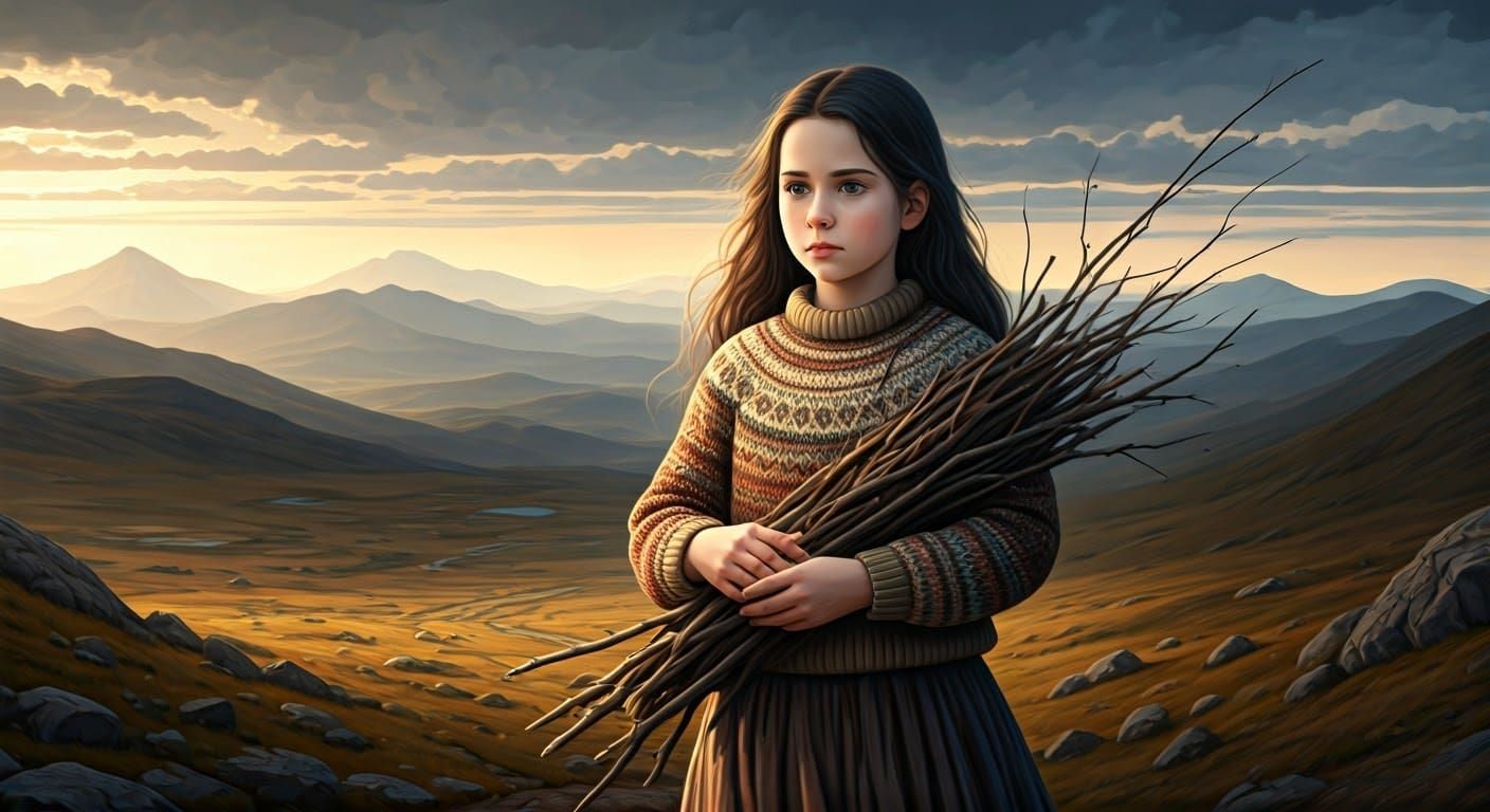 Young Girl Standing Resiliently in a Rugged Mountain Landsca...