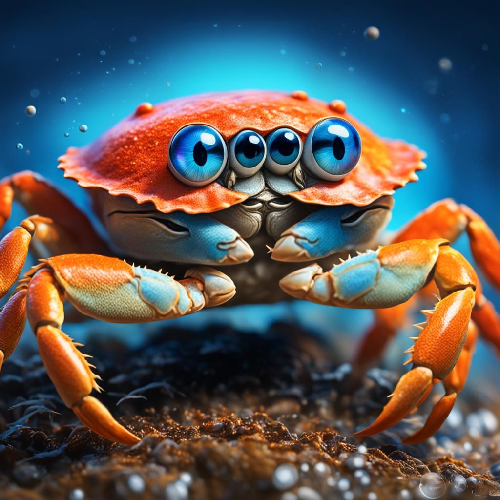 Cute Crab with Blue Eyes and Orange Hat