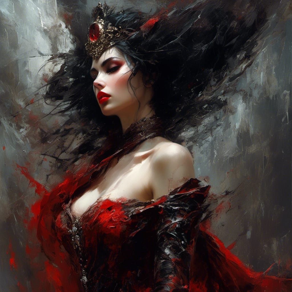 Gothic Beauty in Red Latex Costume