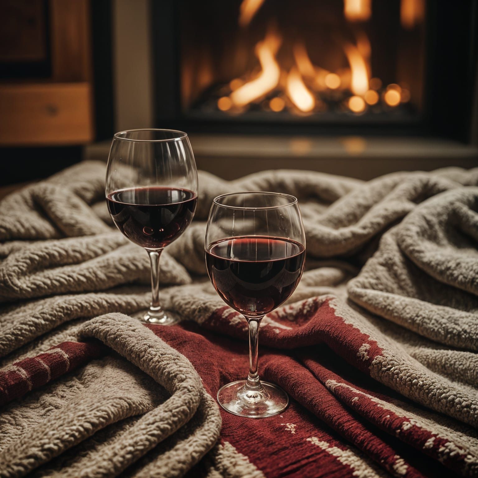 Wine Glass on Blanket in Cinematic Lighting